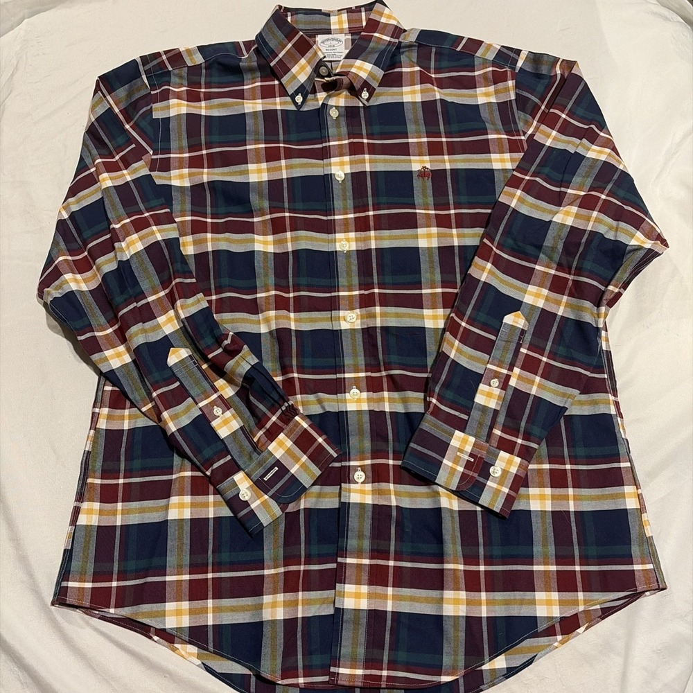 Brooks Brothers Large L/S Oxford Blue Red OCBD Long Sleeve Regent Non-Iron